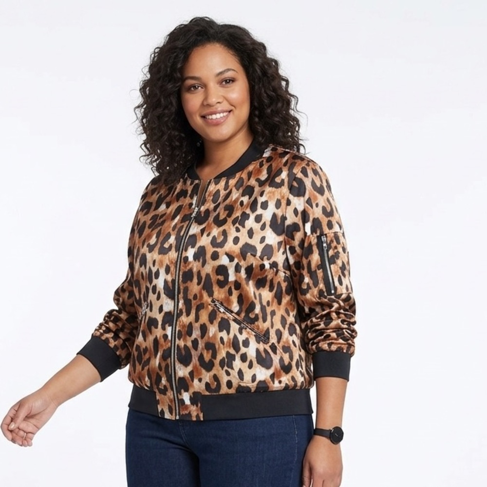 Gottex Leopard Print Bomber Jacket in Brown and Black